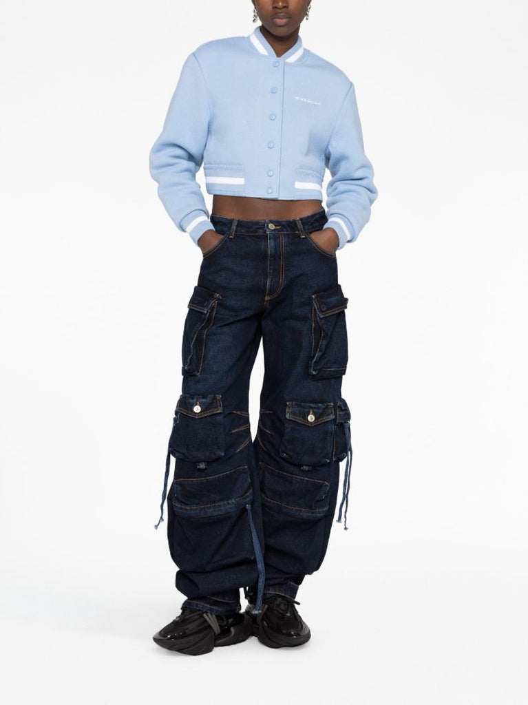 Blue 4g Stars Wool Cropped Varsity Jacket