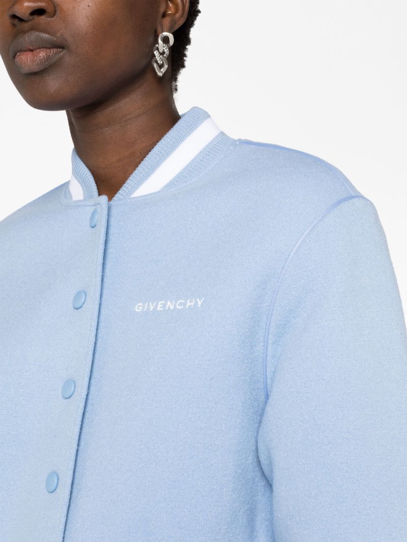 Blue 4g Stars Wool Cropped Varsity Jacket
