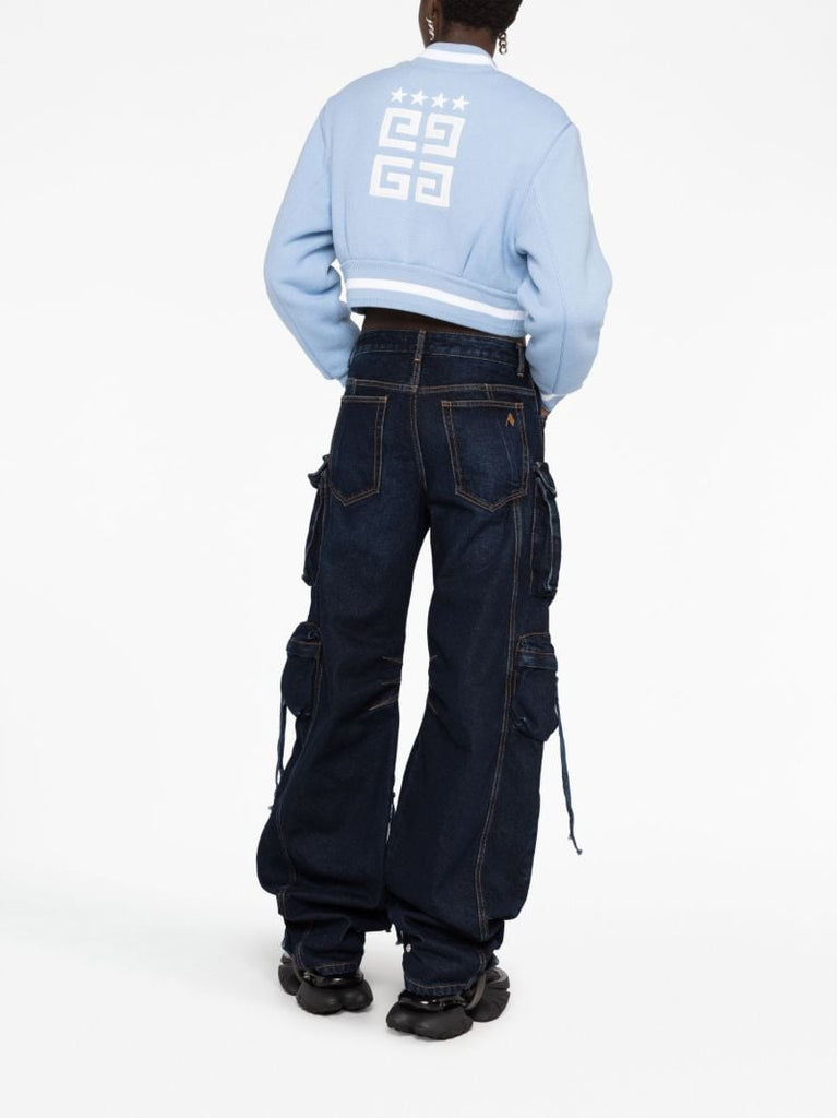 Blue 4g Stars Wool Cropped Varsity Jacket