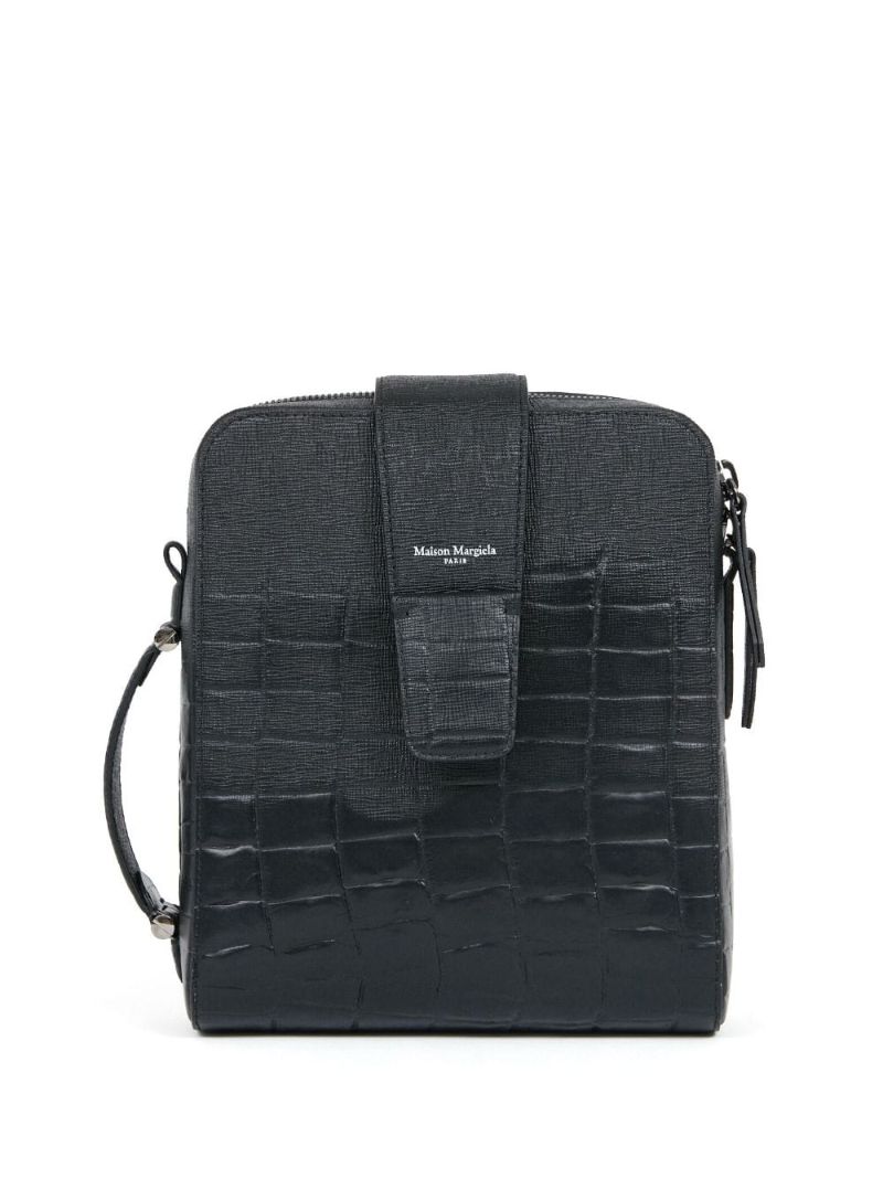 Black Crocodile Effect Leather Shoulder Bag
