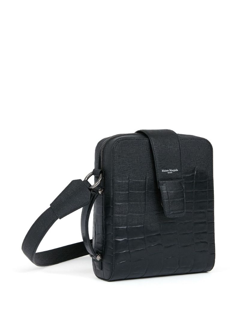 Black Crocodile Effect Leather Shoulder Bag