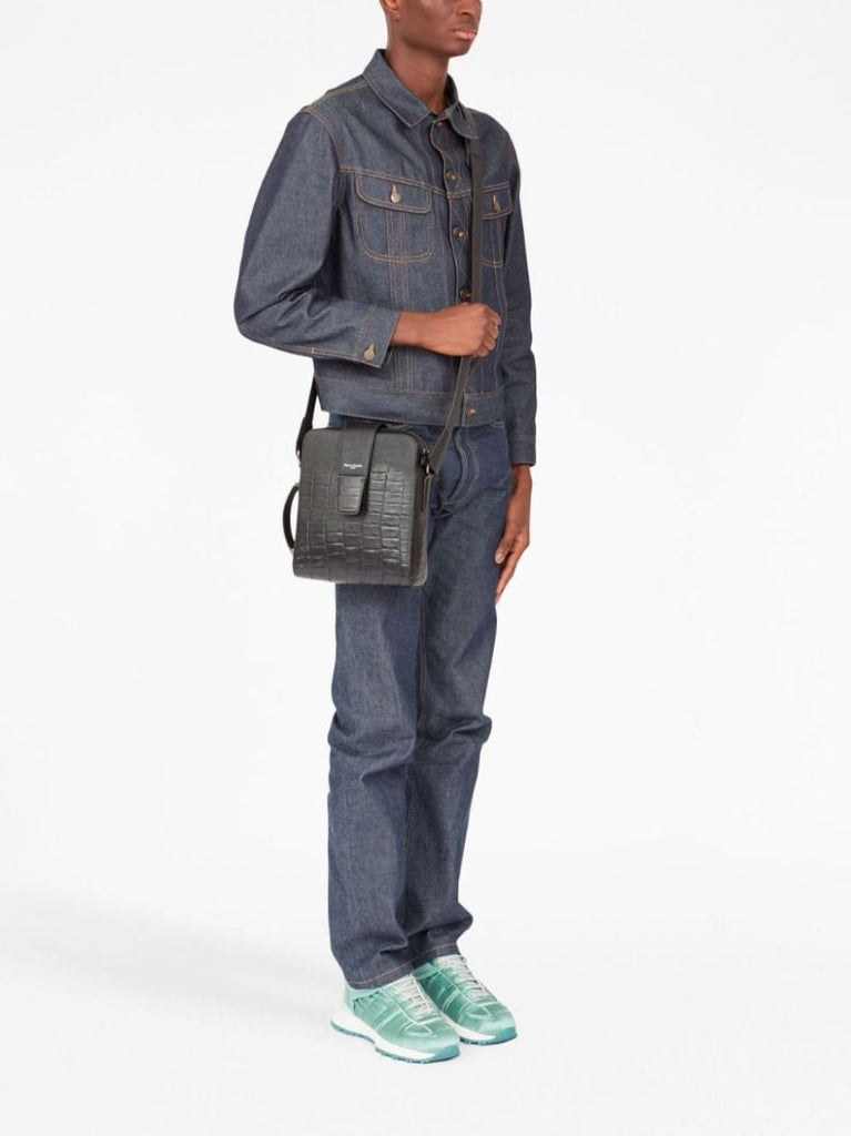 Black Crocodile Effect Leather Shoulder Bag
