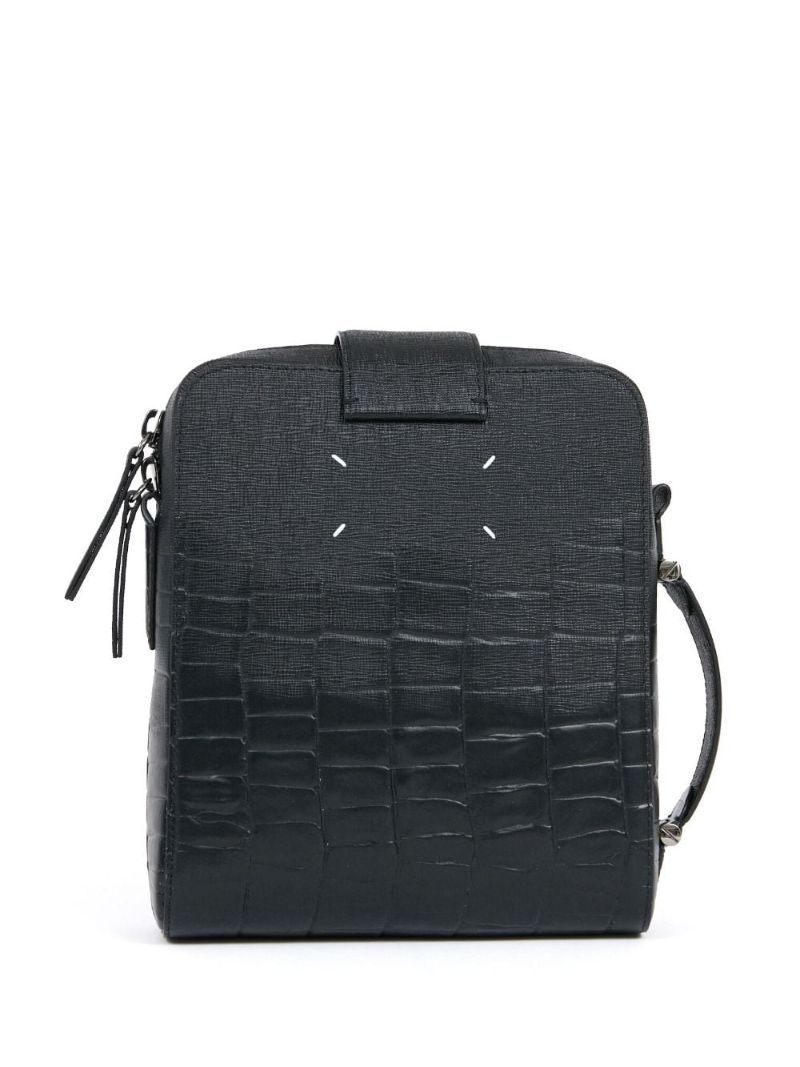 Black Crocodile Effect Leather Shoulder Bag