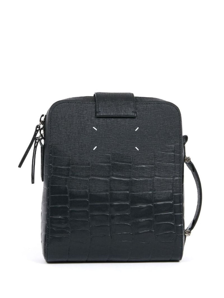 Black Crocodile Effect Leather Shoulder Bag