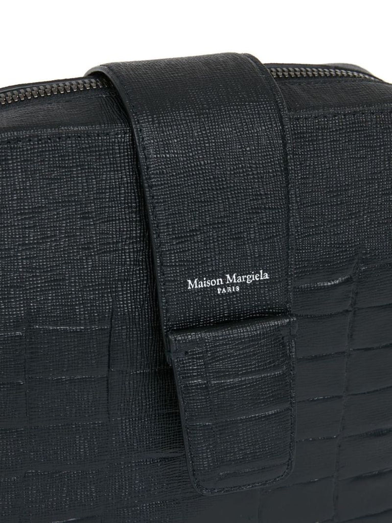 Black Crocodile Effect Leather Shoulder Bag