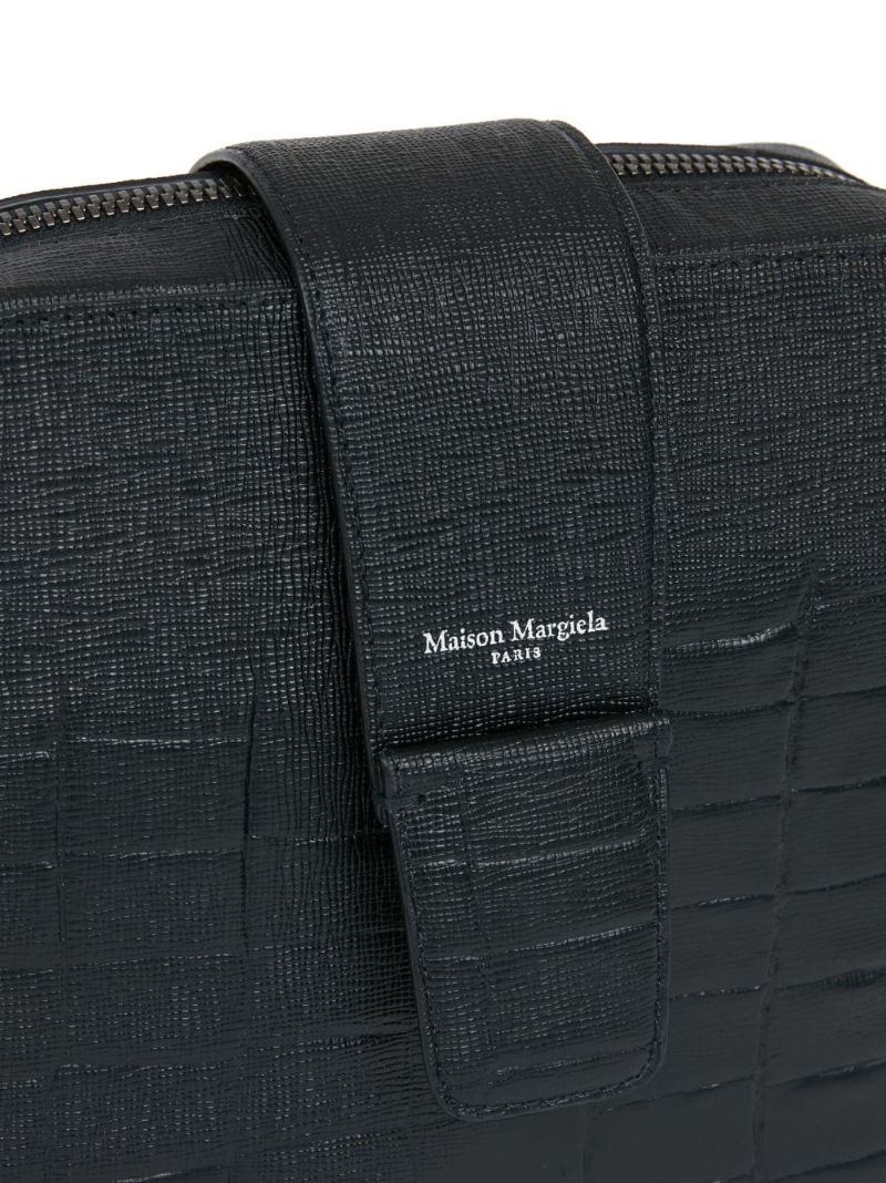 Black Crocodile Effect Leather Shoulder Bag