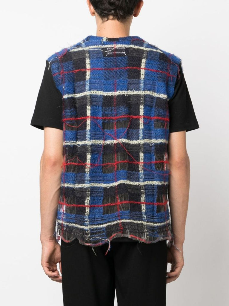 Blue Plaid Distressed Sleeveless Top