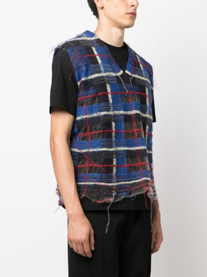 Blue Plaid Distressed Sleeveless Top