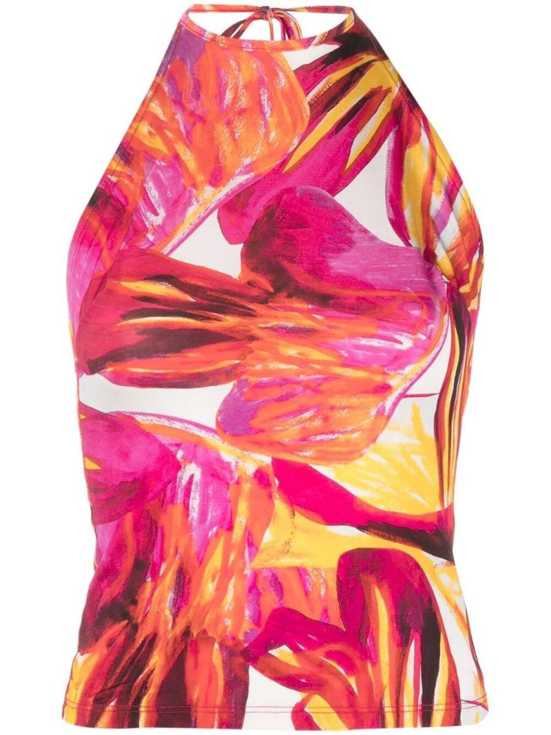 Pink Floral Print Halterneck Top
