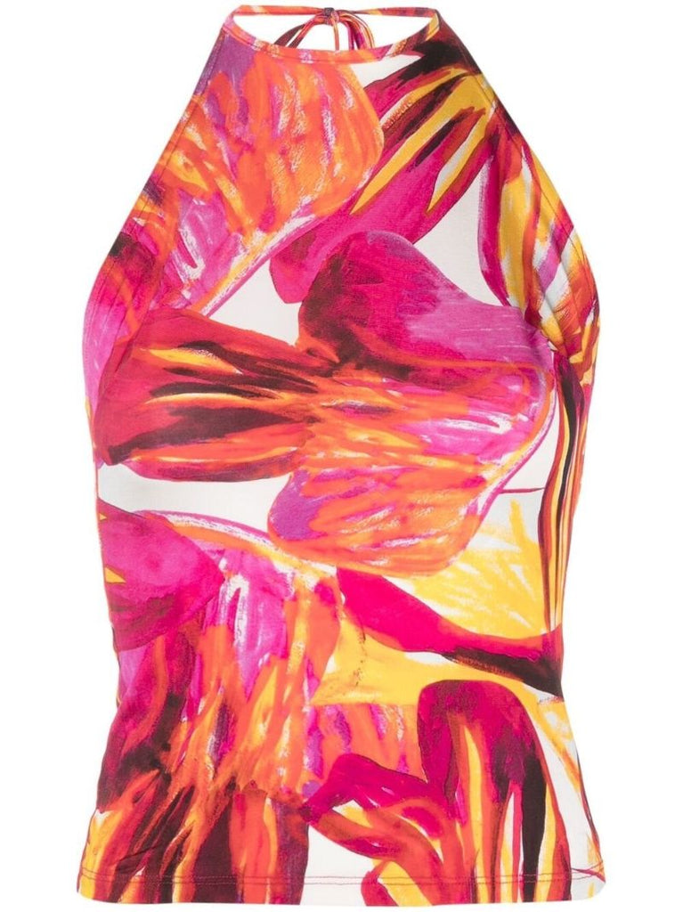 Pink Floral Print Halterneck Top