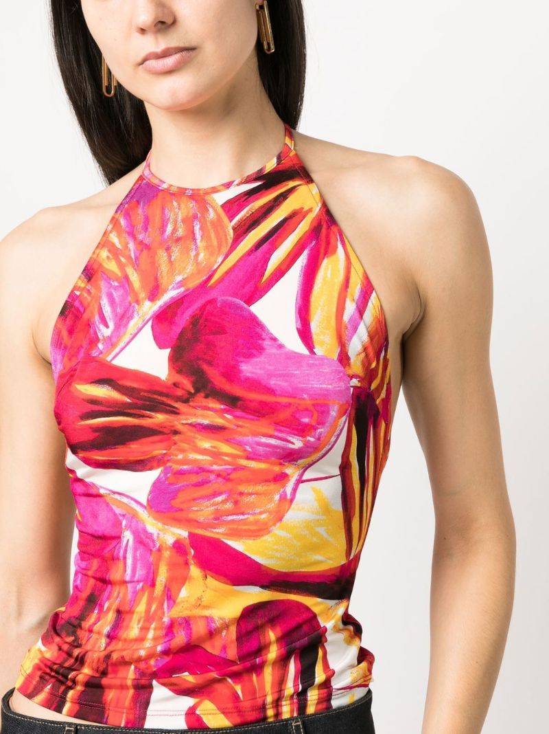 Pink Floral Print Halterneck Top