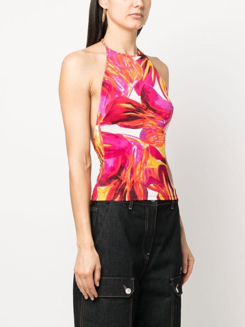 Pink Floral Print Halterneck Top