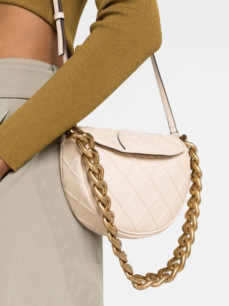 Neutral Mini Fleming Soft Crescent Shoulder Bag