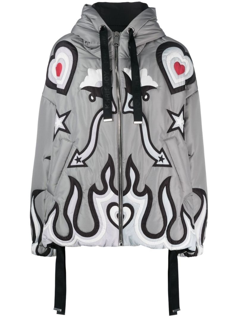 Grey Puff Khris Graphic Print Windbreaker
