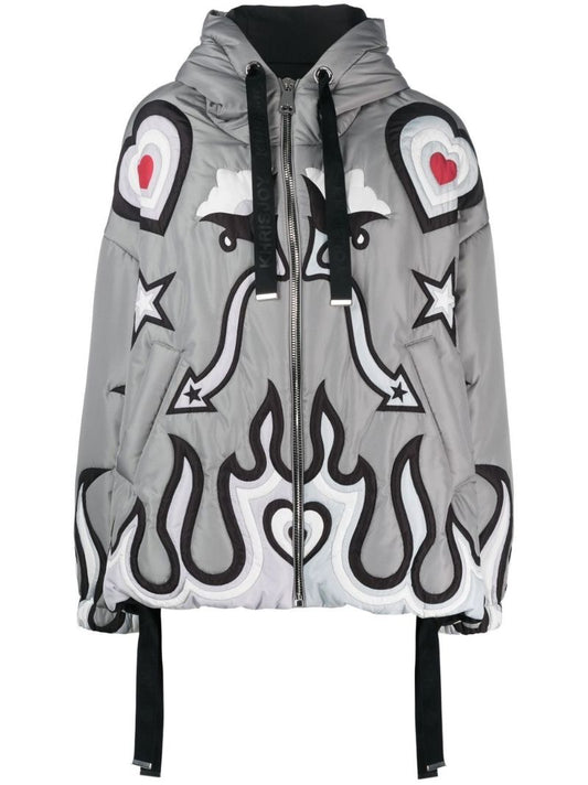 Grey Puff Khris Graphic Print Windbreaker