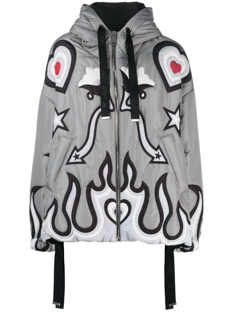 Grey Puff Khris Graphic Print Windbreaker