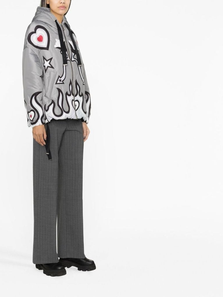 Grey Puff Khris Graphic Print Windbreaker