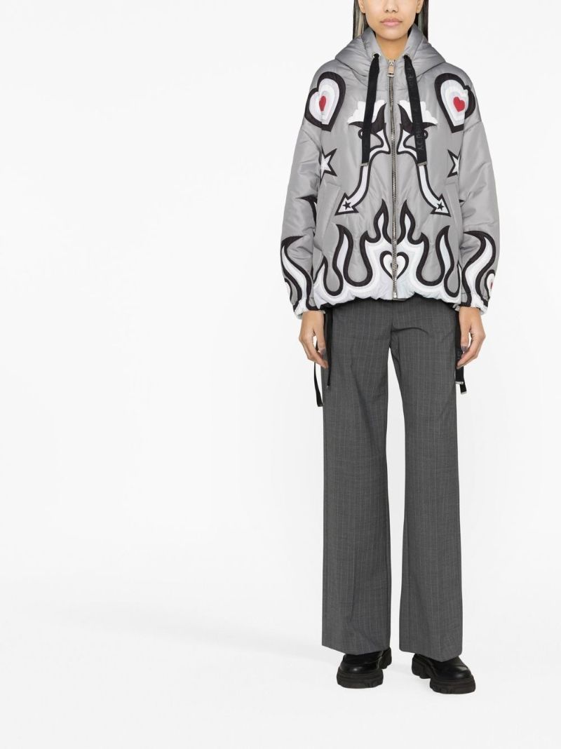 Grey Puff Khris Graphic Print Windbreaker