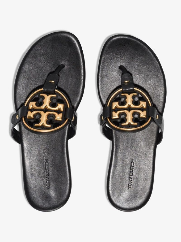 Black Miller Flat Leather Sandals