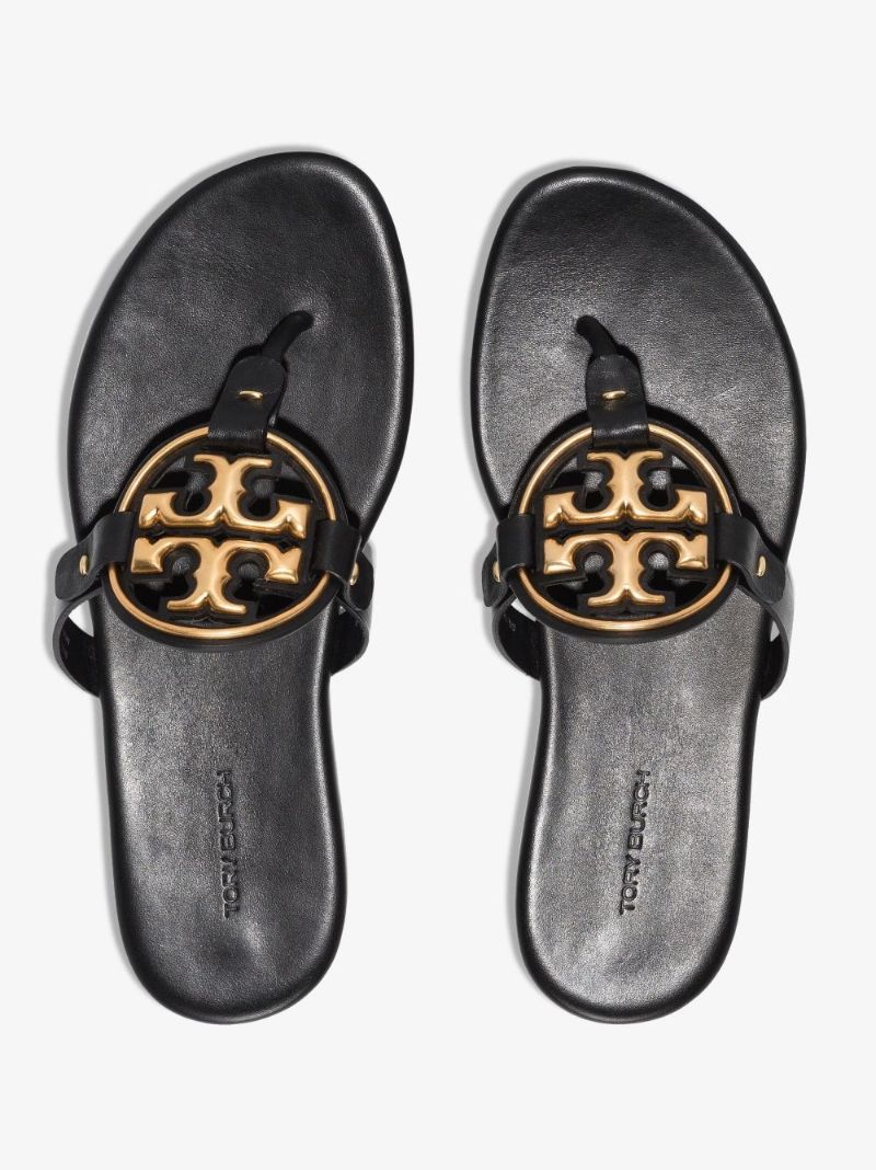 Black Miller Flat Leather Sandals