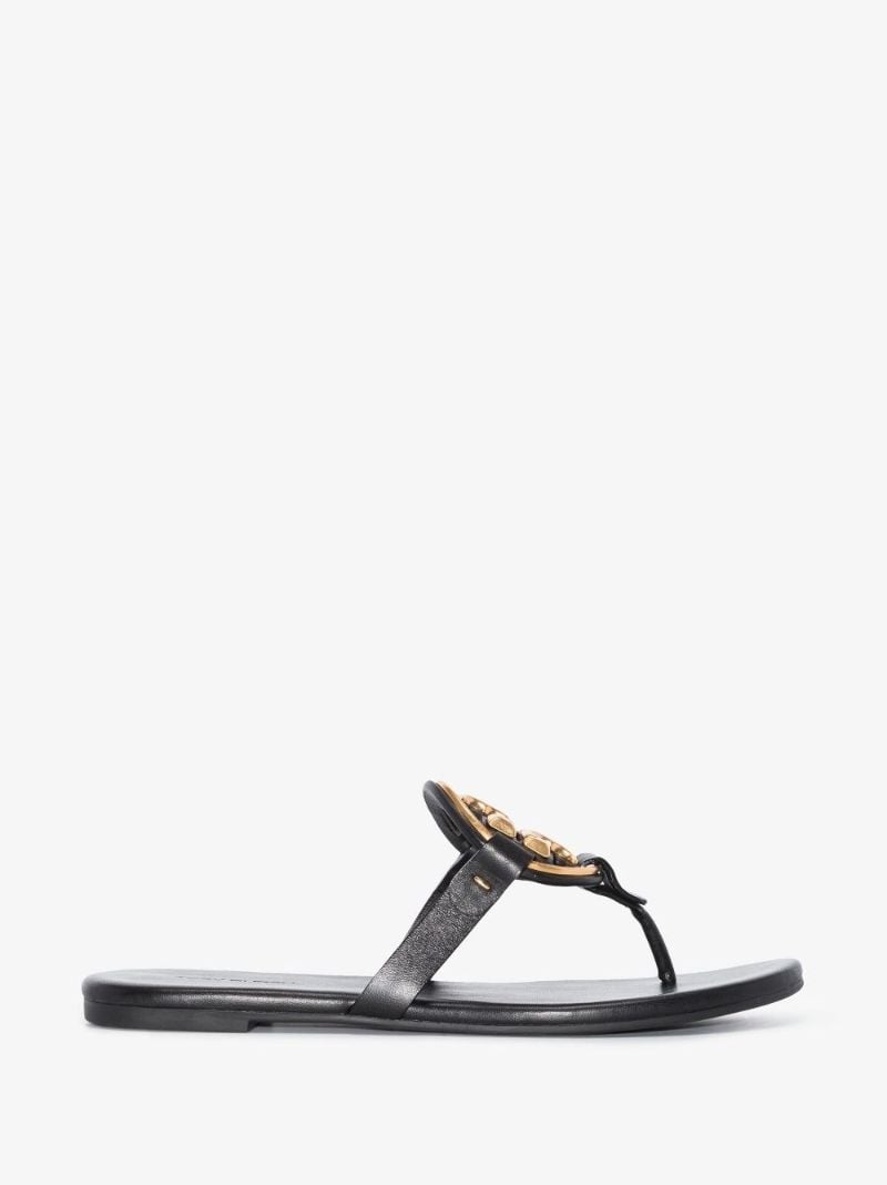 Black Miller Flat Leather Sandals