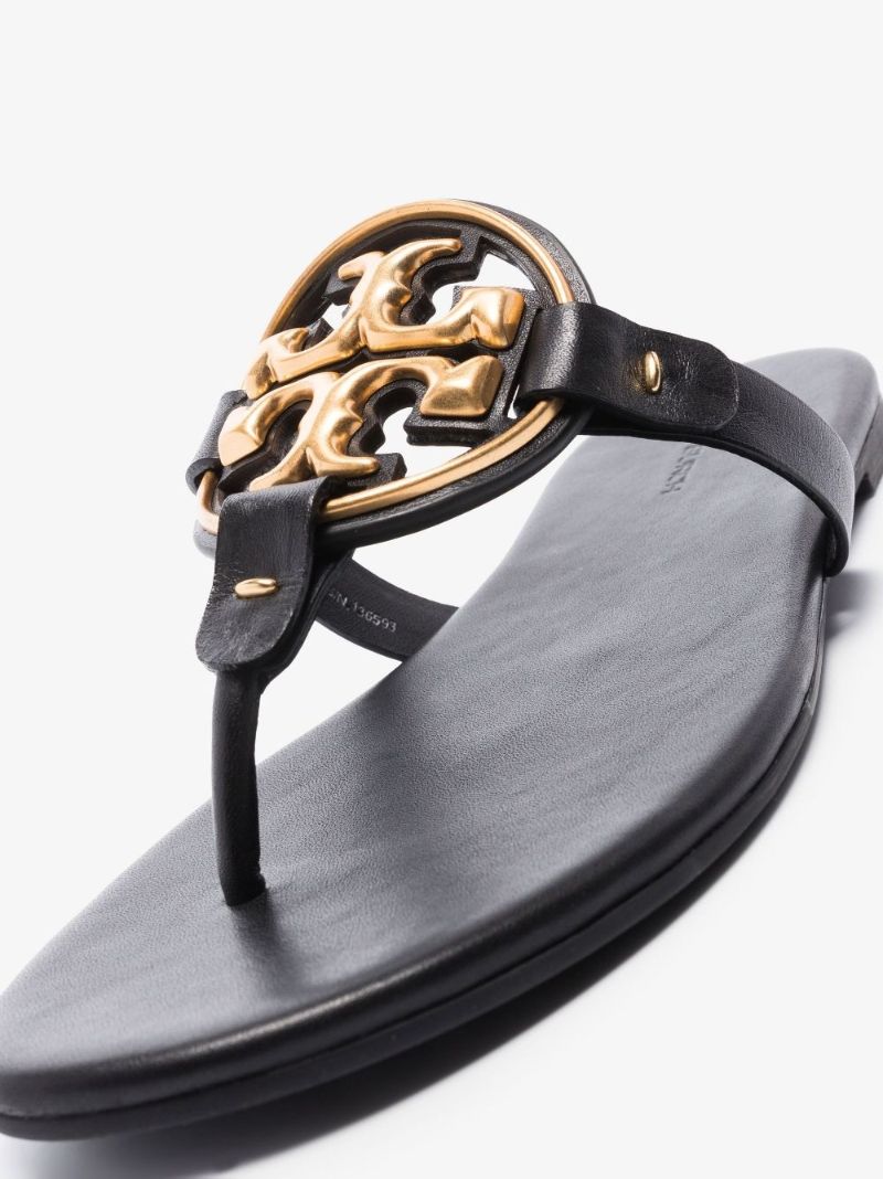 Black Miller Flat Leather Sandals