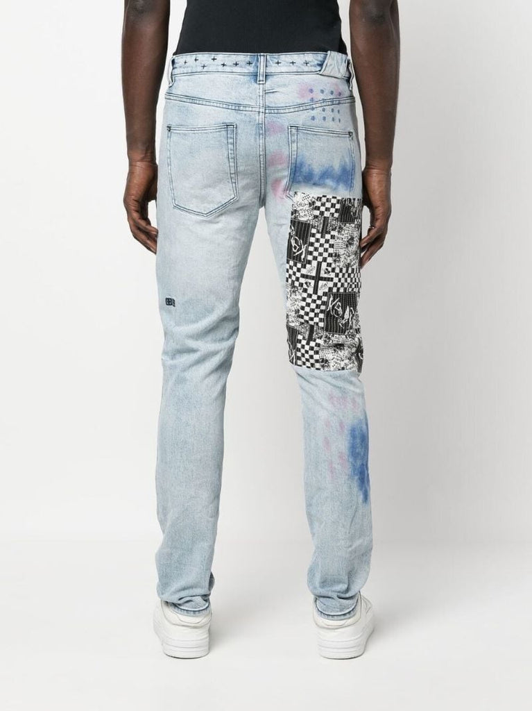 Blue Patchwork Slim-fit Jeans
