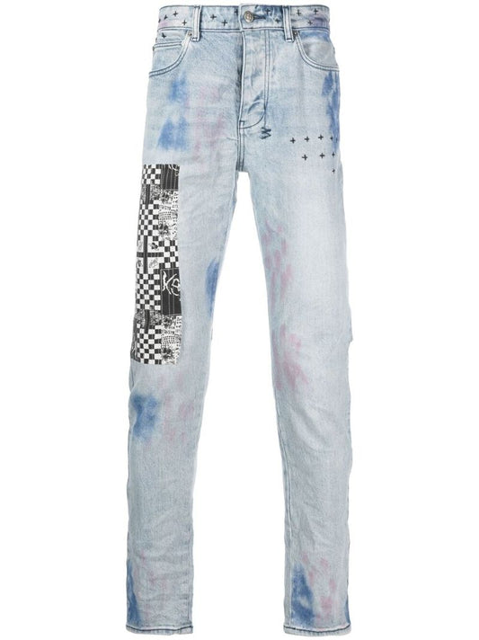 Blue Patchwork Slim-fit Jeans