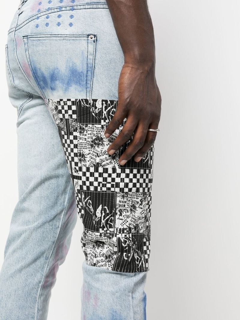 Blue Patchwork Slim-fit Jeans