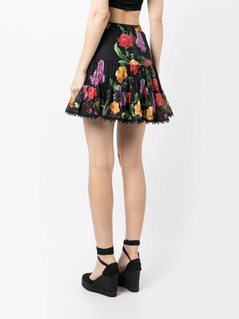 Black Floral Print Cotton Mini Skirt