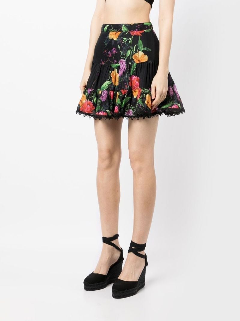 Black Floral Print Cotton Mini Skirt