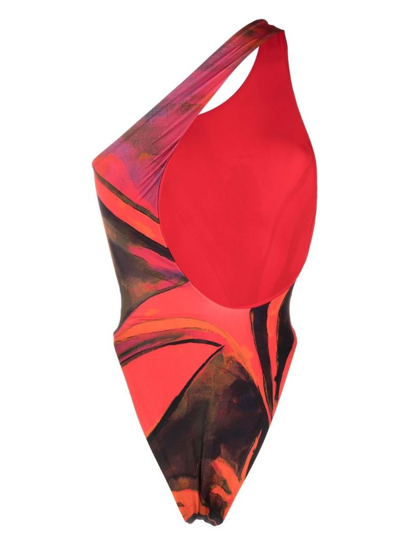 Red Plunge One Shoulder Swimsuit