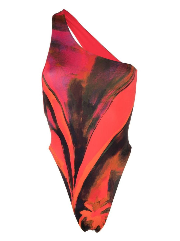 Red Plunge One Shoulder Swimsuit