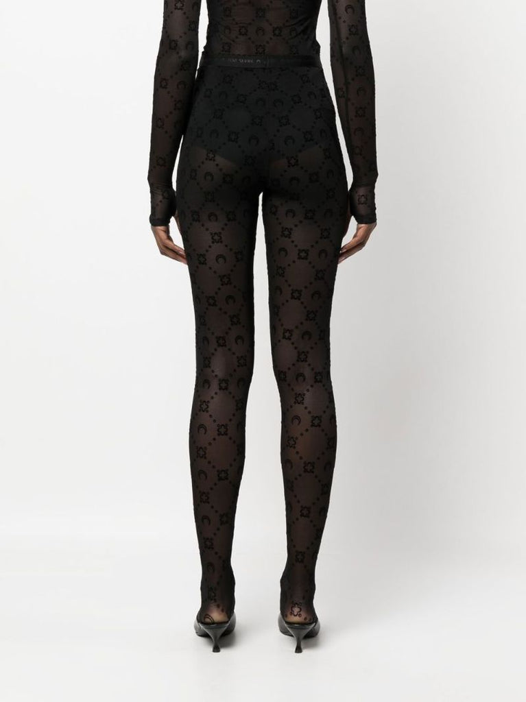 Black Monogram Flocked Mesh Tights