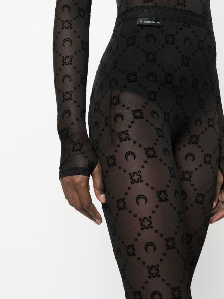 Black Monogram Flocked Mesh Tights