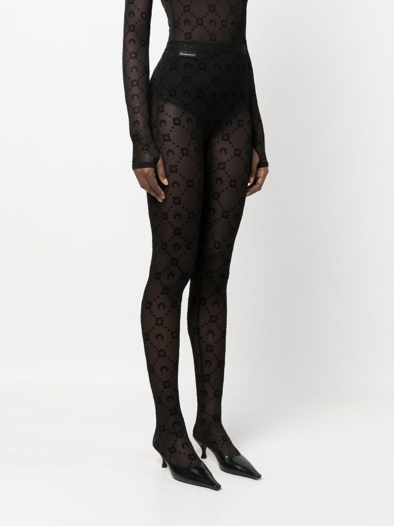 Black Monogram Flocked Mesh Tights