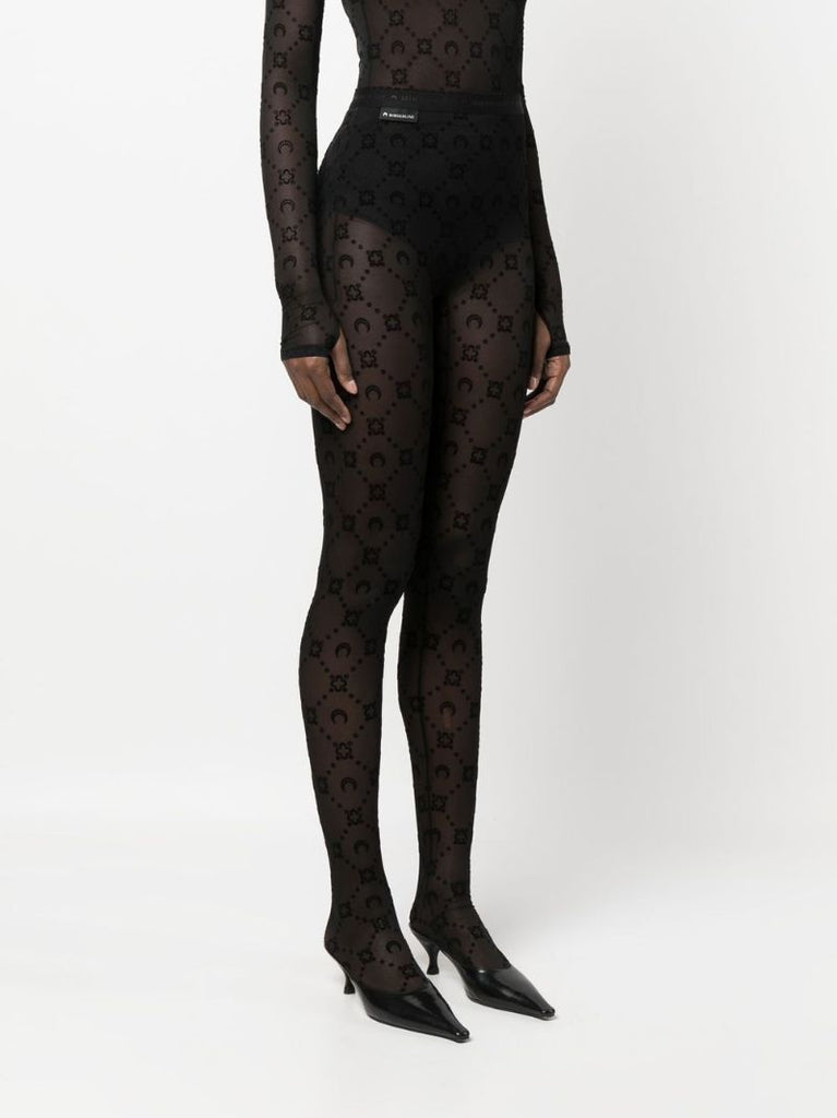 Black Monogram Flocked Mesh Tights