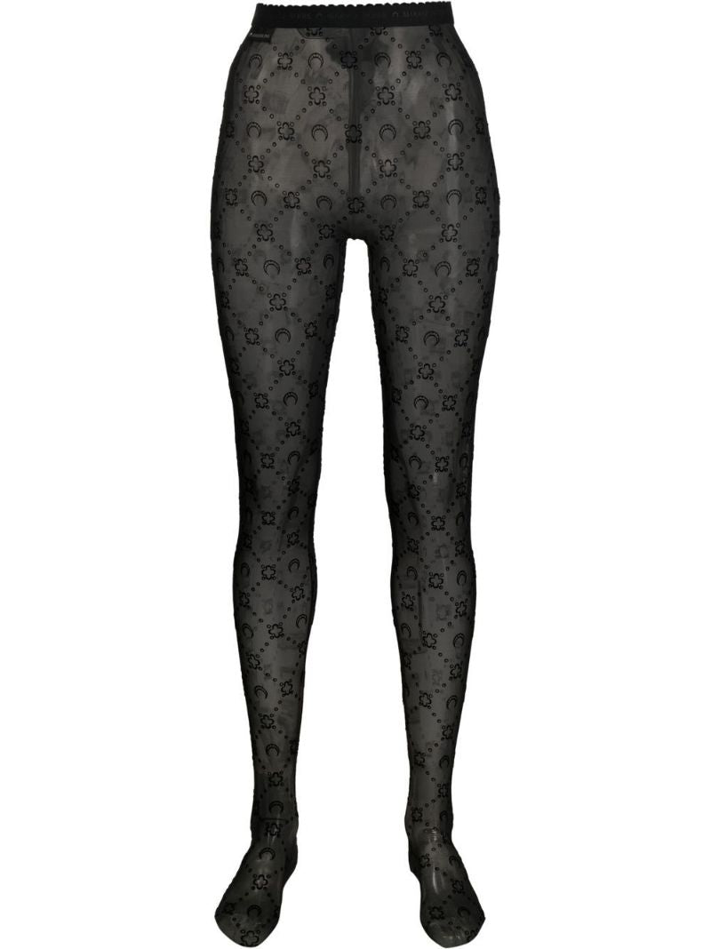 Black Monogram Flocked Mesh Tights
