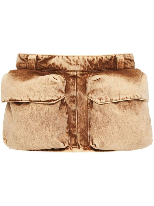 Brown Cargo Mini Skirt