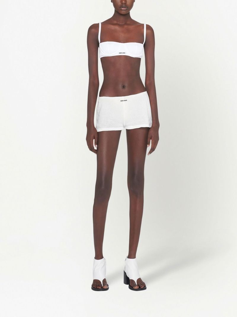 White Ribbed Knit Boxer Shorts