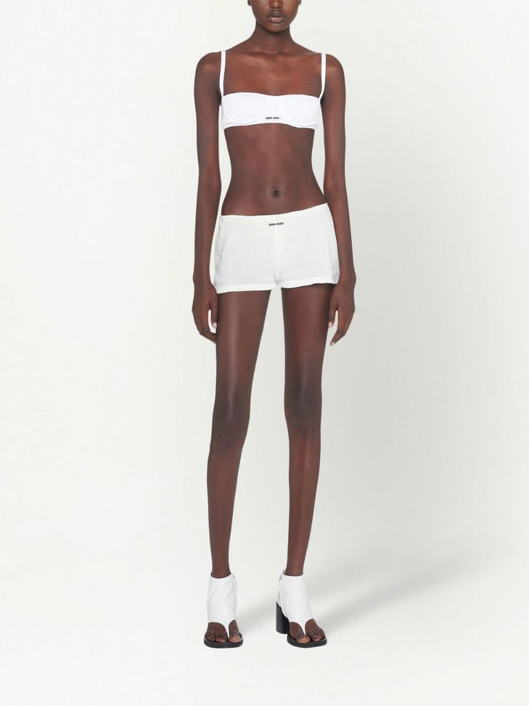 White Ribbed Knit Boxer Shorts