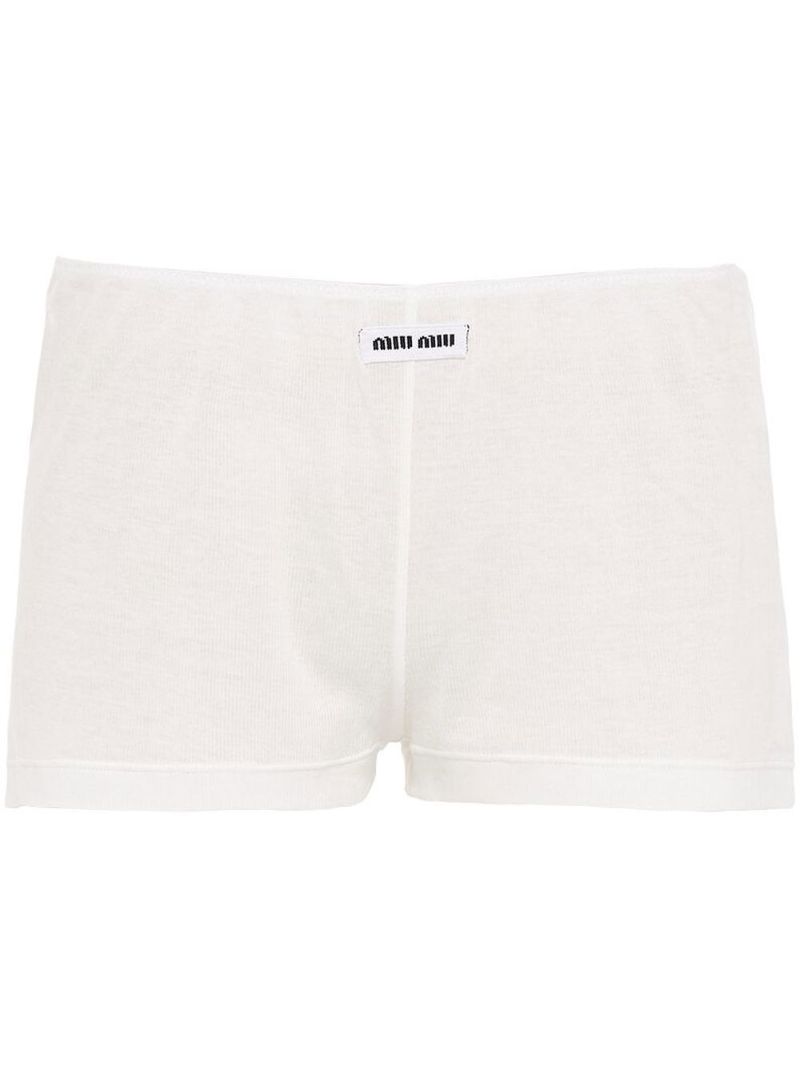 White Ribbed Knit Boxer Shorts