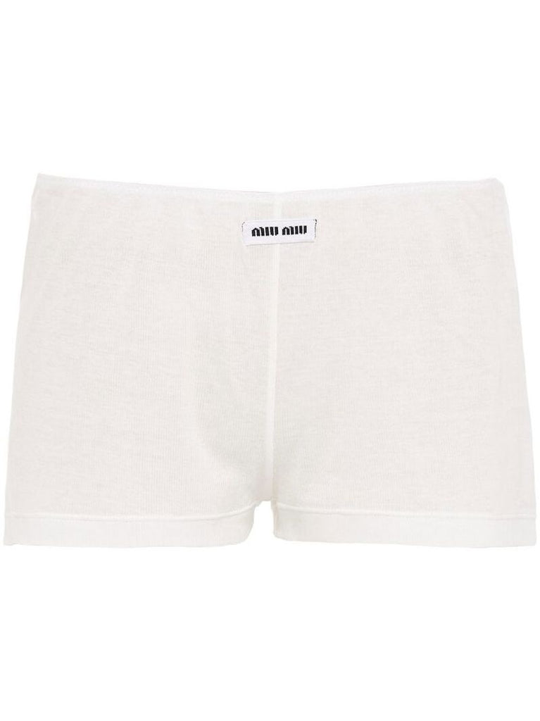 White Ribbed Knit Boxer Shorts