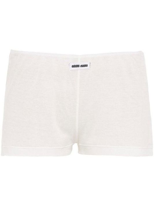 White Ribbed Knit Boxer Shorts