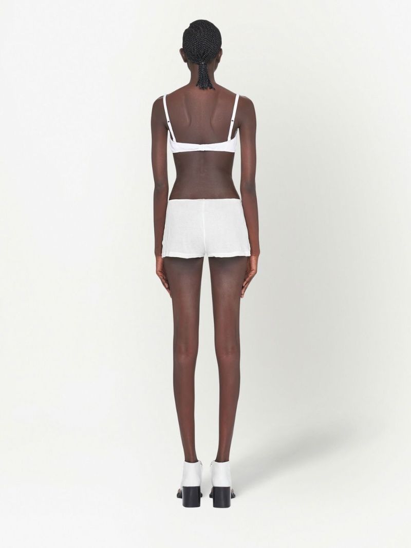 White Ribbed Knit Boxer Shorts