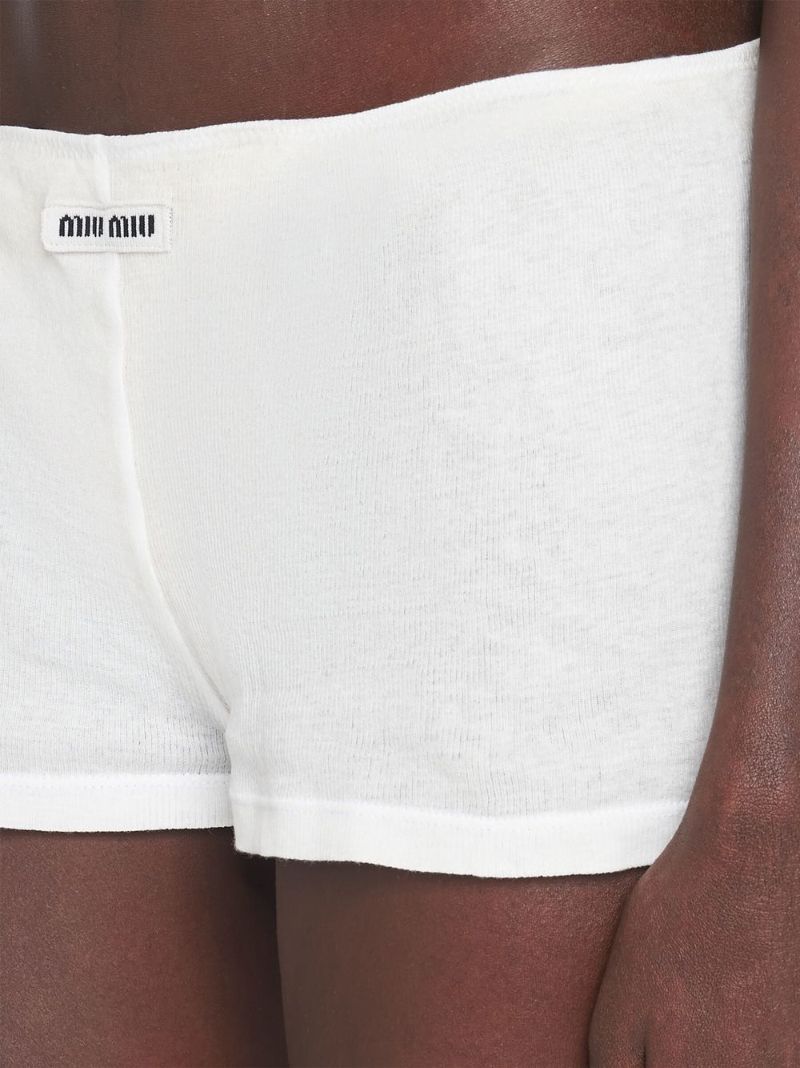 White Ribbed Knit Boxer Shorts