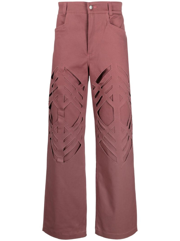 Pink Double Laser-cut Straight-leg Trousers