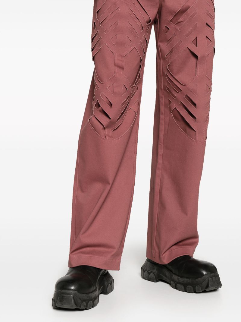 Pink Double Laser-cut Straight-leg Trousers