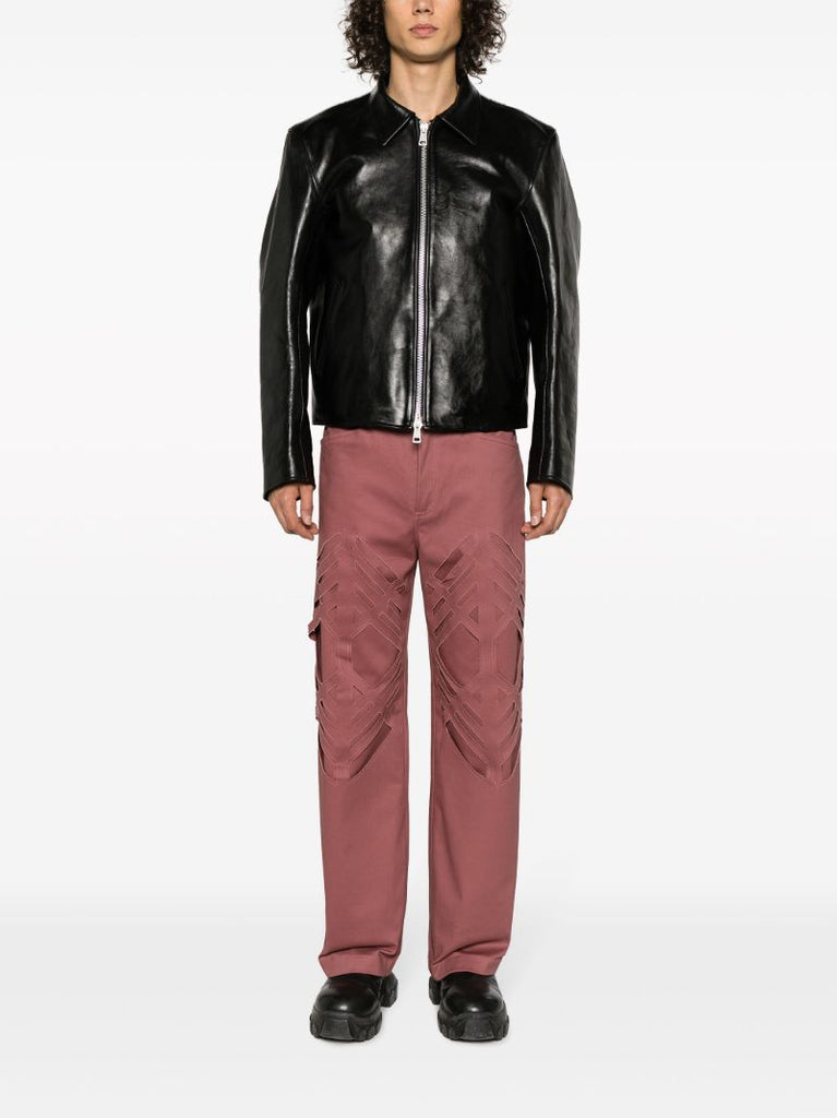 Pink Double Laser-cut Straight-leg Trousers