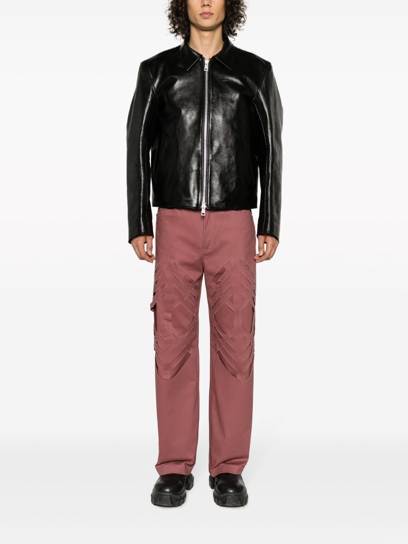 Pink Double Laser-cut Straight-leg Trousers